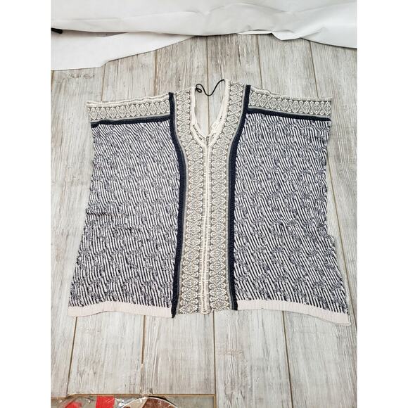 M. Rena Blue Gray Metallic Glitter Hobo Knit Knit Poncho Tunic Sweater fits S - Picture 3 of 5